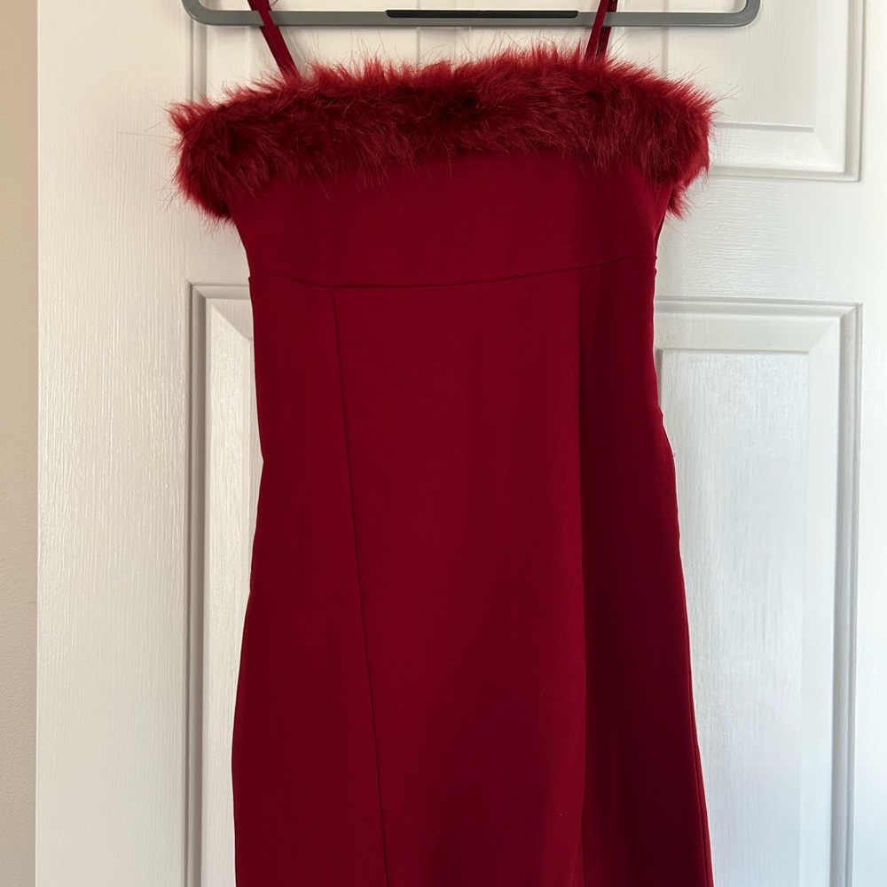 Show me your Mumu Red party dress with Faux Fur Trim
